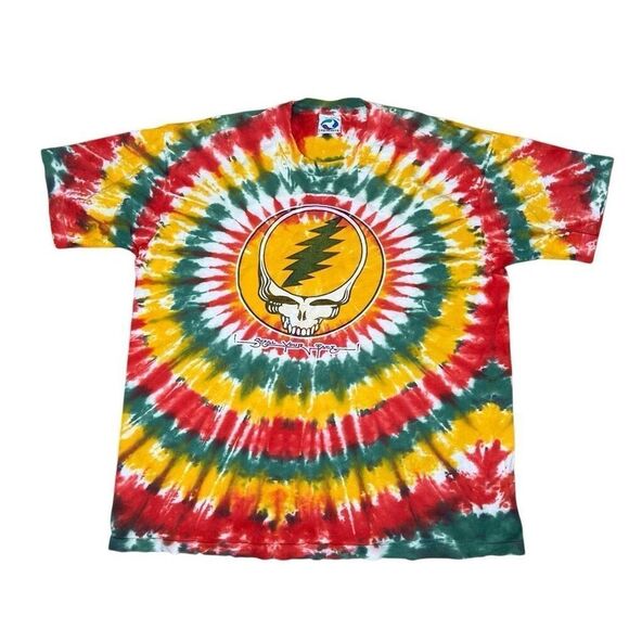Vintage 80s Grateful Dead Steal Your Face Tie Dye Liquid Blue Single Stitch Shir - Picture 1 of 12